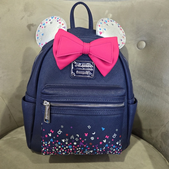 Loungefly Navy Backpack with Pink Bow and Silver Ears